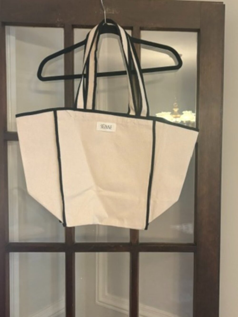 Sezane Cotton Tote in Cream with Black Trim